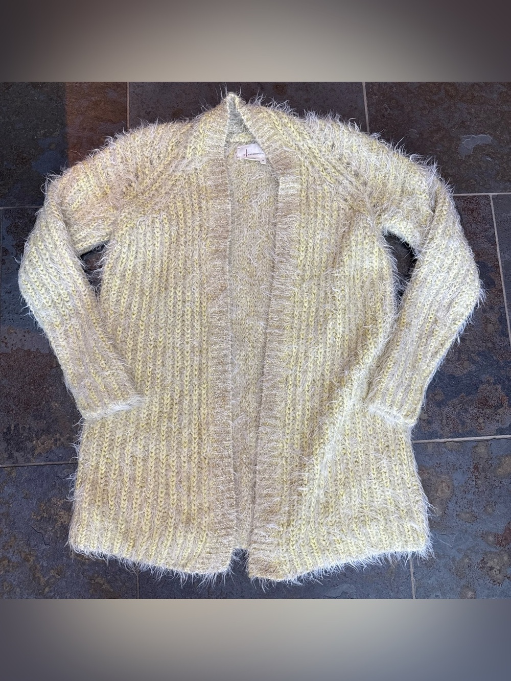 Anthropologie Pale Yellow Fuzzy Open Cardigan xs